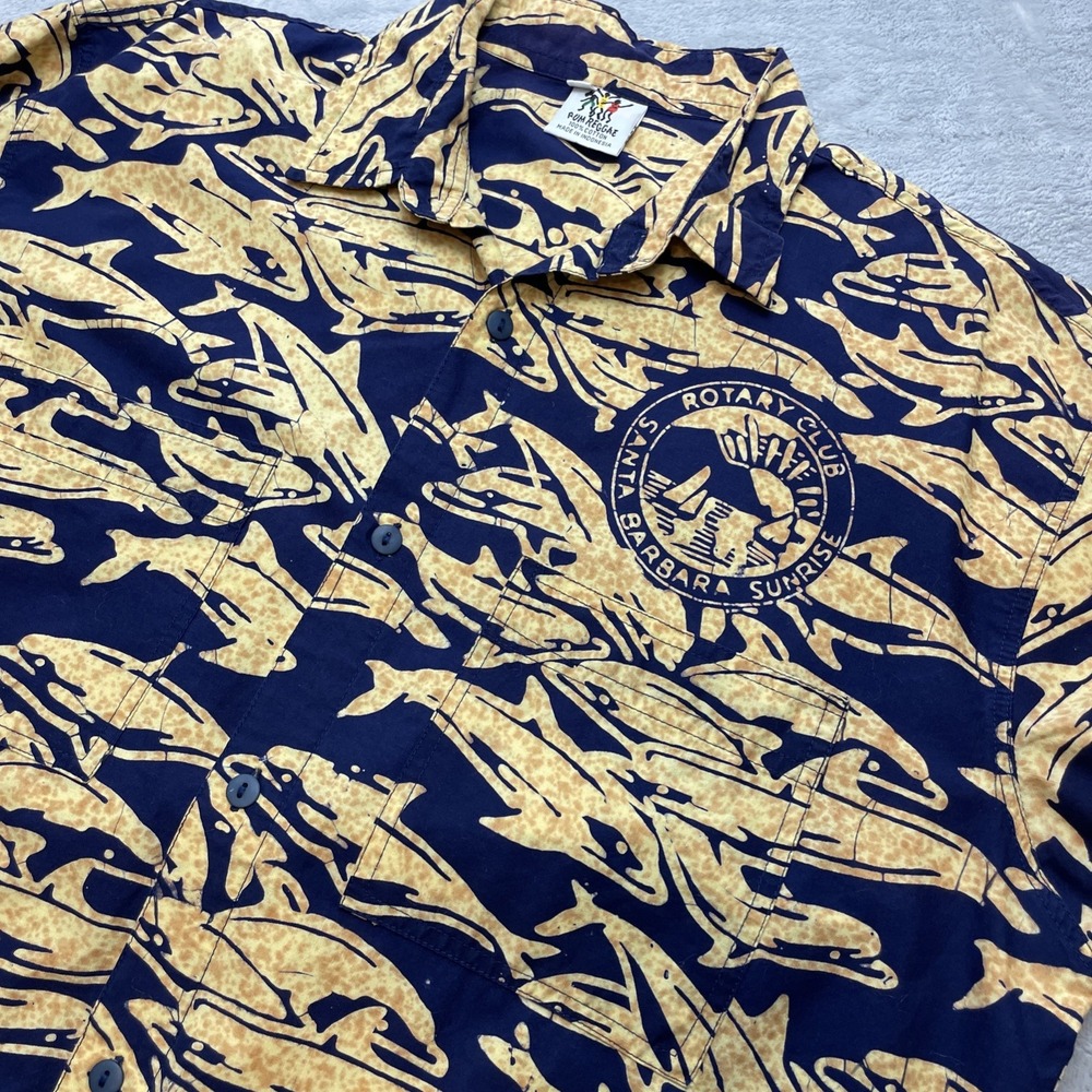 Rum Reggae Mens Tropical Shirt Sz L Dolphins Short Sleeve Santa‎ Barbara Rotary